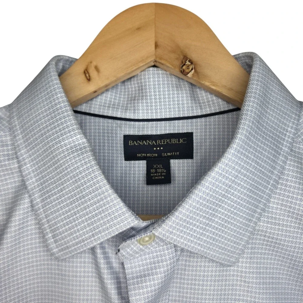Banana Republic Dress Shirt Mens 18-18.5 XXL Blue Button No Iron Slim Fit Career
